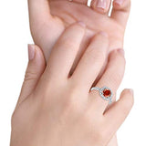 Solitaire Accent Halo Wedding Ring Round Simulated Garnet CZ 925 Sterling Silver