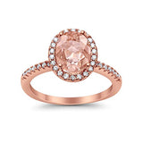 Accent Halo Wedding Ring Oval Rose Tone, Simulated Morganite CZ 925 Sterling Silver
