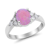 Accent Wedding Ring Oval Lab Created Pink Opal 925 Sterling Silver