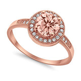 Halo Round Promise Ring Rose Tone, Simulated Morganite CZ 925 Sterling Silver