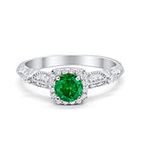 Halo Engagement Bridal Ring Simulated Green Emerald CZ 925 Sterling Silver