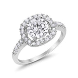 Solitaire Accent Halo Wedding Ring Round Simulated CZ 925 Sterling Silver