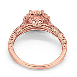 Filigree Engagement Ring Round Rose Tone, Simulated Morganite CZ 925 Sterling Silver