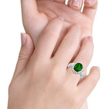 Halo Fashion Ring Baguette Simulated Green Emerald CZ 925 Sterling Silver
