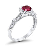 Halo Engagement Bridal Ring Simulated Ruby CZ 925 Sterling Silver