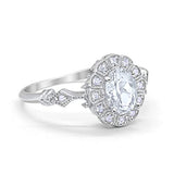 Oval Art Deco Enagement Bridal Ring Simulated Cubic Zirconia 925 Sterling Silver