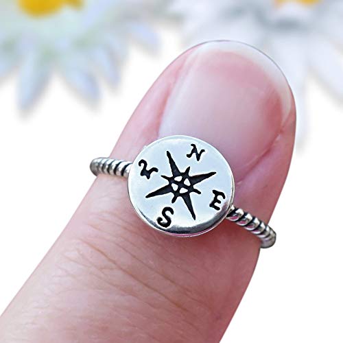 Compass Band Ring Oxidized Design 925 Sterling Silver