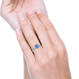 Halo Split Shank Vintage Style Simulated Blue Topaz CZ Engagement Bridal Ring 925 Sterling Silver