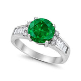 Engagement Baguette Stone Ring Simulated Green Emerald CZ 925 Sterling Silver