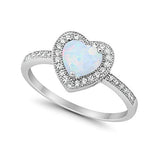 Halo Dazzling Heart Promise Ring Lab Created White Opal 925 Sterling Silver