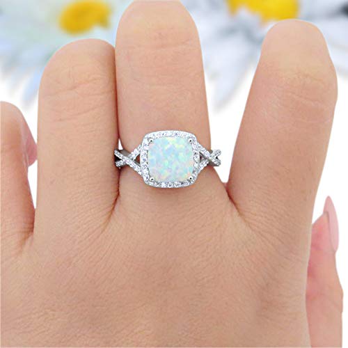 Halo Infinity Shank Engagement Ring Lab Created White Opal 925 Sterling Silver
