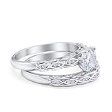 Two Piece Wedding Bridal Set Simulated Cubic Zirconia 925 Sterling Silver