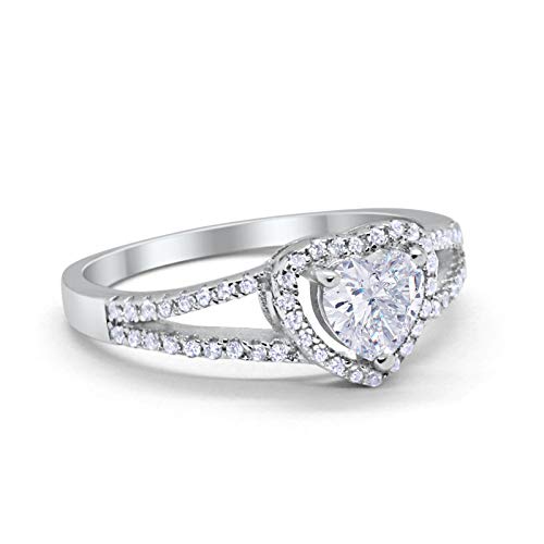 Heart Promise Ring Round Simulated Cubic Zirconia 925 Sterling Silver