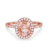 Art Deco Oval Wedding Ring Rose Tone, Simulated Morganite CZ 925 Sterling Silver