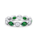 Eternity Style Ring Marquise Round Simulated Green Emerald CZ 925 Sterling Silver