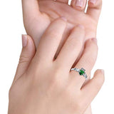Halo Split Shank Vintage Style Simulated Green Emerald CZ Engagement Bridal Ring 925 Sterling Silver
