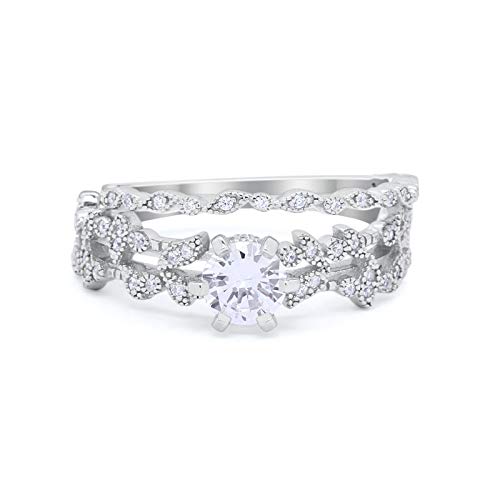 Art Deco Engagement Ring Round Piece Simulated Cubic Zirconia 925 Sterling Silver