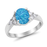 Accent Wedding Ring Oval Lab Created Blue Opal 925 Sterling Silver
