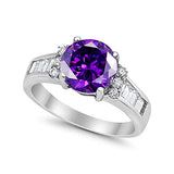 Engagement Baguette Stone Ring Simulated Amethyst CZ 925 Sterling Silver