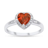 Halo Heart Promise Ring Round Simulated Garnet CZ 925 Sterling Silver