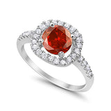 Solitaire Accent Halo Wedding Ring Round Simulated Garnet CZ 925 Sterling Silver