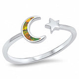 Moon Star Ring Lab Created Black Opal 925 Sterling Silver