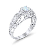 Filigree Engagement Ring Round Lab Created White Opal 925 Sterling Silver