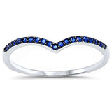 Chevron Midi V-Shape Simulated Blue Sapphire CZ Wedding Ring 925 Sterling Silver