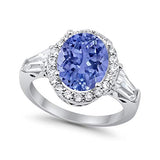 Halo Fashion Ring Baguette Simulated Tanzanite CZ 925 Sterling Silver