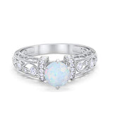 Art Deco Engagement Promise Ring Lab Created White Opal 925 Sterling Silver
