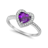 Halo Dazzling Heart Promise Ring Simulated Amethyst CZ 925 Sterling Silver