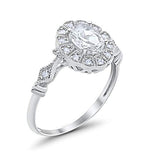 Oval Art Deco Enagement Bridal Ring Simulated Cubic Zirconia 925 Sterling Silver