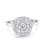 Halo Engagement Ring Baguette Simulated Cubic Zirconia 925 Sterling Silver