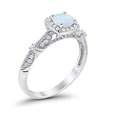 Halo Engagement Bridal Ring Lab Created White Opal 925 Sterling Silver
