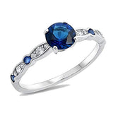 Fancy Wedding Ring Round Simulated Blue Sapphire CZ 925 Sterling Silver