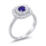 Halo Engagement Ring Baguette Simulated Blue Sapphire CZ 925 Sterling Silver