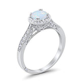 Halo Engagement Promise Ring Round Lab Created White Opal 925 Sterling Silver