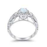 Filigree Engagement Ring Round Lab Created White Opal 925 Sterling Silver