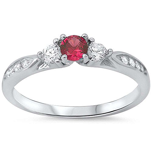 3-Stone Engagement Promise Ring Simulated Ruby CZ 925 Sterling Silver