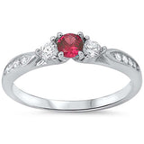 3 Stone Engagement Ring Ruby CZ 925 Sterling Silver