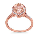 Art Deco Oval Wedding Ring Rose Tone, Simulated Morganite CZ 925 Sterling Silver