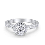 Halo Engagement Promise Ring Round Simulated Cubic Zirconia 925 Sterling Silver