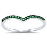 Chevron Midi V-Shape Simulated Green Emerald CZ Wedding Ring 925 Sterling Silver