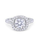 Solitaire Accent Halo Wedding Ring Round Simulated CZ 925 Sterling Silver