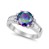 Engagement Baguette Stone Ring Simulated Rainbow CZ 925 Sterling Silver