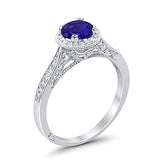 Halo Engagement Promise Ring Round Simulated Blue Sapphire CZ 925 Sterling Silver
