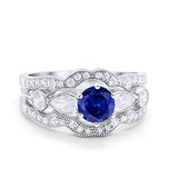 Three Piece Bridal Wedding Promise Ring Simulated Blue Sapphire CZ 925 Sterling Silver