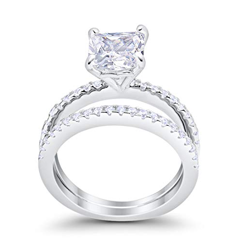 Two Piece Engagement Ring Asscher Cut Simulated CZ 925 Sterling Silver