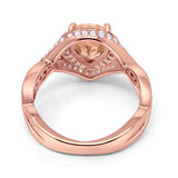 Teardrop Engagement Bridal Ring Rose Tone, Simulated Morganite CZ 925 Sterling Silver