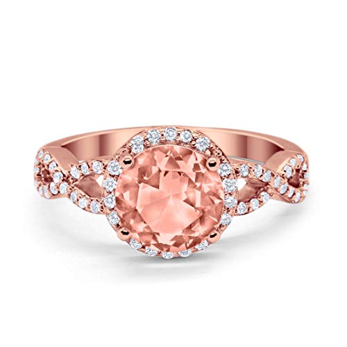 Infinity Wedding Ring Round Rose Tone, Simulated Morganite CZ Solid 925 Sterling Silver